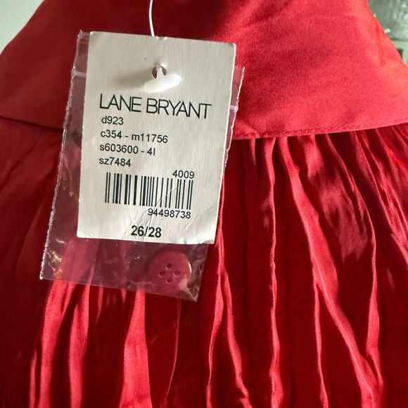 Lane Bryant Red Crinkle Button Front Blouse, Holiday Christmas, Plus 26/28, NWT - Picture 6 of 8